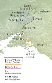 Cruise Alaska Glacier Wonderland Cruise plus Extraordinary Wilderness Lodge Fairbanks to Whittier/Anchorage, Alaska.